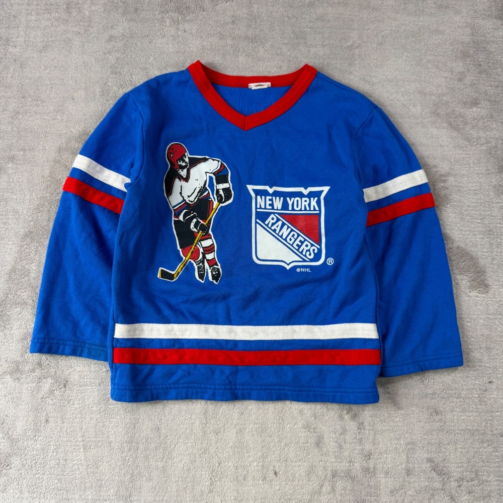 New York Rangers Sweatshirt Youth Medium Blue Vintage 80s Hockey Jersey Top